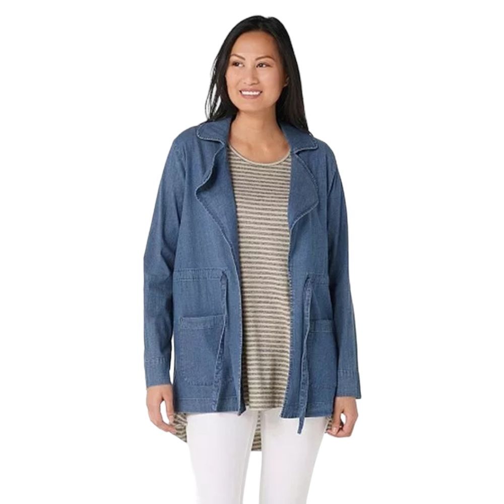 Studio Denim & Co Antique Wash Open Front Denim Summer Jacket 2x